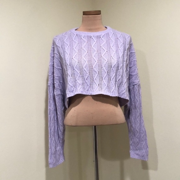Nasty Gal Cropped Sweater Size 12 Pastel Purple Cable Knit - Picture 2 of 8